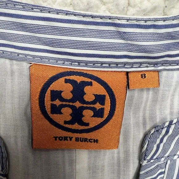 Tory Burch Talley Fit & Flare Dress Women's 8 Blue Stripe Coastal Chic Preppy - Picture 3 of 12